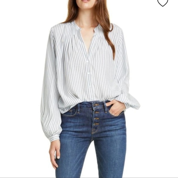 Frame Denim Tops - Frame Denim Woman’s Striped Button Down Pleated Silk Blouse Size Small